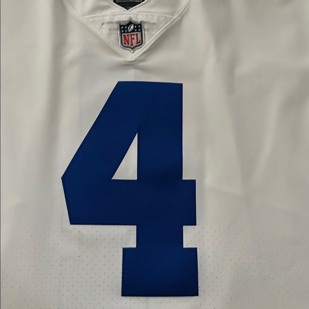 Dallas Cowboys White Jersey with Blue Number 4 Prescott